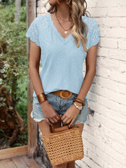 women's new V-neck short sleeve splicing lace sleeve blouse