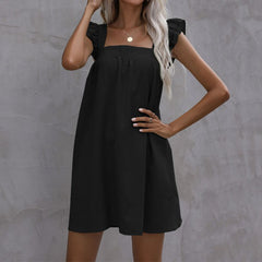 Women's New Loose Ruffle Solid Cotton Hemp Dress