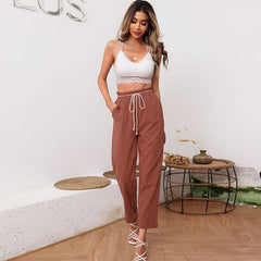 Women's new fashion pants Women's red casual cropped straight pants