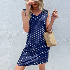 Women's summer dress with wooden ear edge polka dot vest skirt