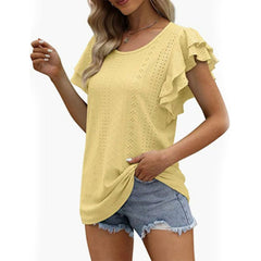 Women's New Round Neck Double Ruffle Short Sleeve Fashion Versatile Casual T-shirt