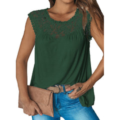 Women's new round neck lace panel tank top