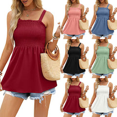 Women's New Solid Color Strap Tie Tank Top Sexy Ruffle Ruffle Top