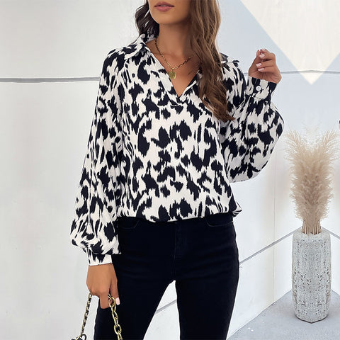 Women's New Fashion Polo Long Sleeve Printed Shirt