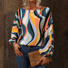 Women's New Fashion Painted Off Shoulder Loose Lantern Long Sleeve Top