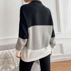 Women's new color contrast long sleeve high neck sweater