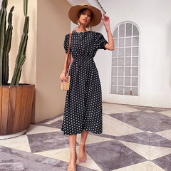 Women's new black polka dot slim fitting dress