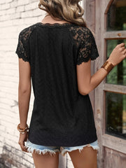 women's new V-neck short sleeve splicing lace sleeve blouse