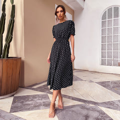 Women's new black polka dot slim fitting dress