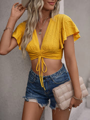 Women's new V-neck ruffle sleeve top