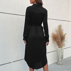 Women's New Black Polo Shirt Long Sleeve Dress