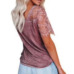 A-Z Women's New V-neck Feather Lace Sleeve Top