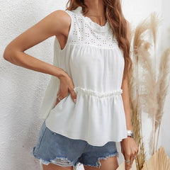 Women's new solid sleeveless loose lace blouse