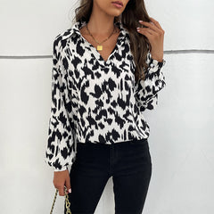 Women's New Fashion Polo Long Sleeve Printed Shirt