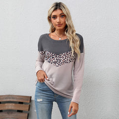 Women's new fashion leopard print color blocking sweater