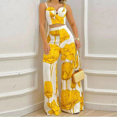 A-Z Women's New Style High Waist Flare Pants Fashion Casual Set