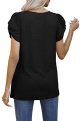 Women's New Solid Twisted V-neck Short Sleeve T-shirt