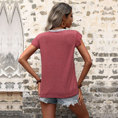 Women's new summer red V-neck T-shirt