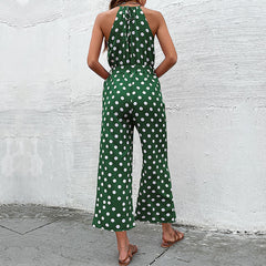 Women's loose wide leg fashionable polka dot jumpsuit