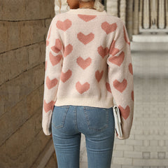 Women's new casual love long-sleeved pink sweater