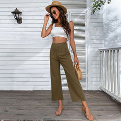 Women's New High Waist Cotton Hemp Slim Fit Micro Flare Pants