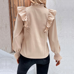 New Women's Ruffled Long Sleeve Solid Color Shirt