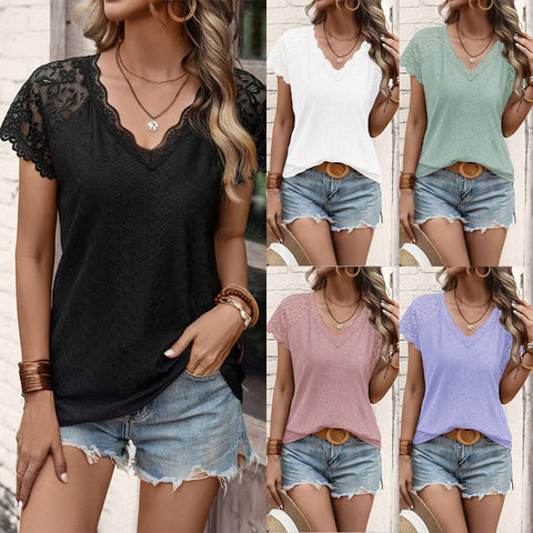 Women's new patchwork lace loose oversized T-shirt