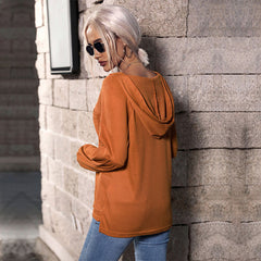 Women's New Solid Long Sleeve Hooded T-Shirt