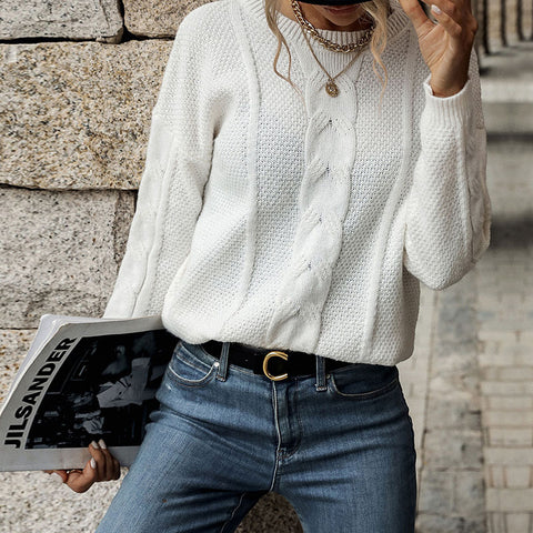 Women's new Fried Dough Twists long sleeved white sweater