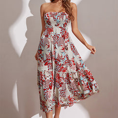 Women's new bra and waist collection large printed skirt hem dress