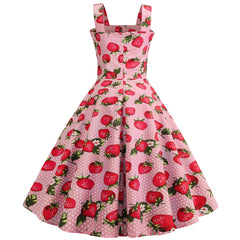 A-Z Women's New Style Strap Single Strawberry Print Large Swing Dress