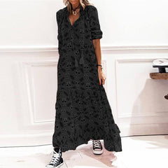 A-Z Women's New Printed Half Open Neck Loose Long Dress