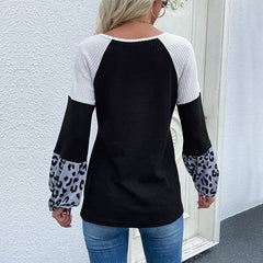 Women's New Leopard Pattern Long Sleeve Contrast T-Shirt