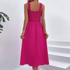 Women's New Pink Strap High Waist Strap Dress