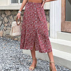 Women's new summer printed red half length skirt