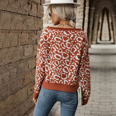 Women's New Casual Fashion Jacquard Long Sleeve Leopard Sweater