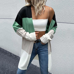 Women's new long sleeve color matching sweater cardigan jacket