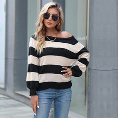 Women's new lazy style women's long-sleeved striped sweater