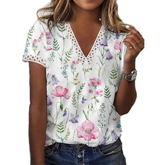 Women's new printed V-neck short sleeve T-shirt