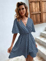 Women's new V-neck polka dot waistband summer dress