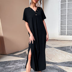 Women's new black retro loose fitting dress