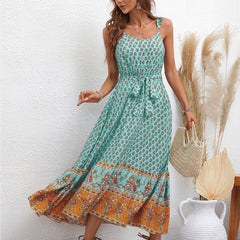 Women's New Floral Holiday Style Strap Mid length Dress