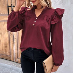 Women's new magenta long sleeve solid color shirt