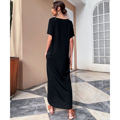 Women's new black retro loose fitting dress