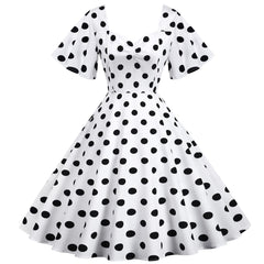 A-Z Women's New Wave Short Sleeve Wave Dotted Mid length Large Swing Skirt