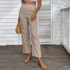 Women's new high-waisted solid color straight leg pants