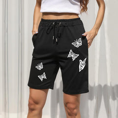 Women's new butterfly printed black straight pants