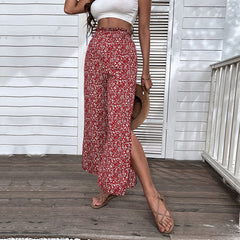 Women's New Cotton High Waist Split Wide Leg Pants