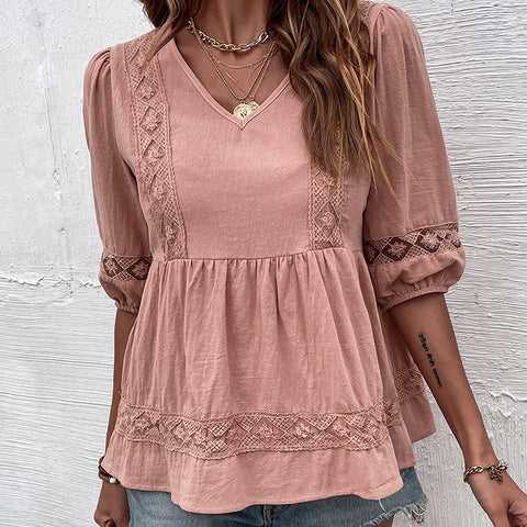 Casual women's pink cotton linen shirt