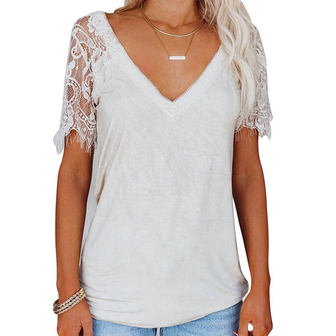 A-Z Women's New V-neck Feather Lace Sleeve Top
